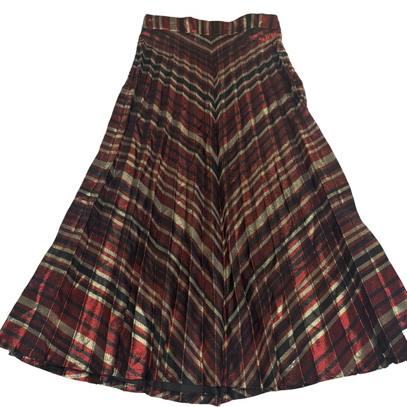 Zara Claret Metallic Pleated Midi Skirt Size Medium Black Red Gold - Picture 8 of 8